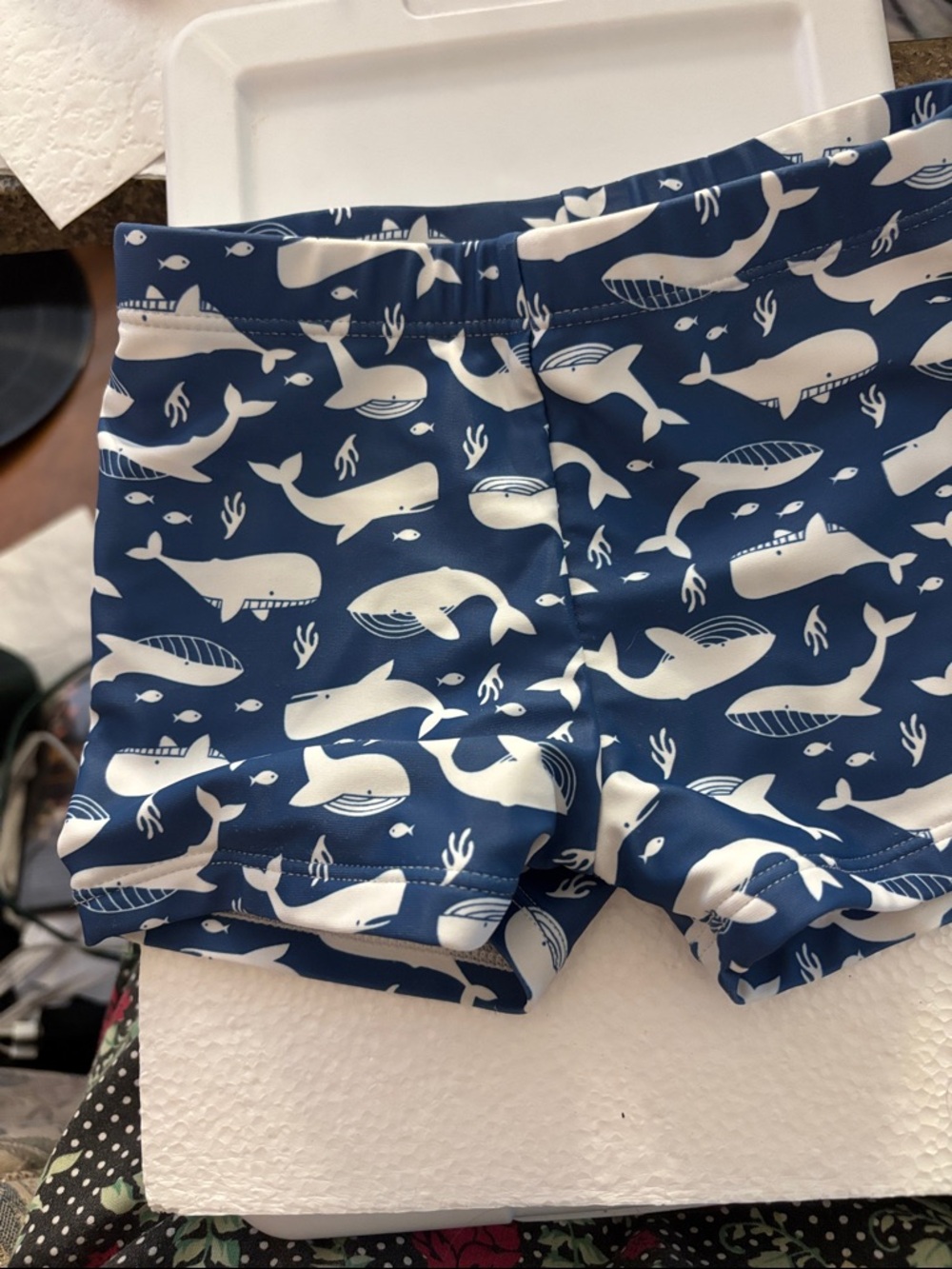 SHEIN Navy Blue Whale Print Kids Swim Shorts 90 2T